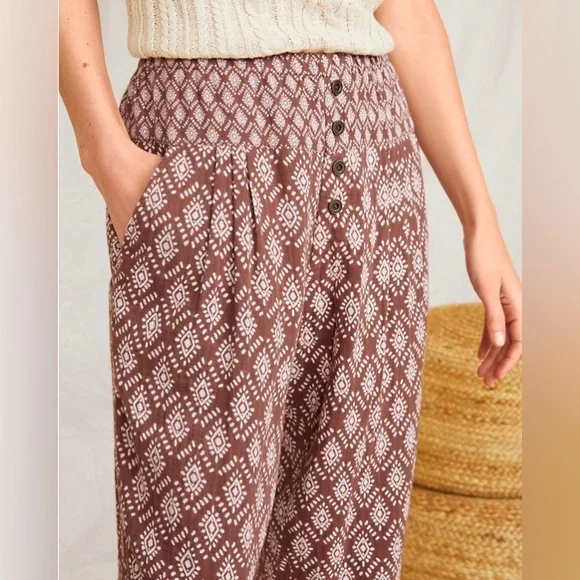 Garnet Hill Organic-Cotton Gauze Gathered Pants - Picture 2 of 9